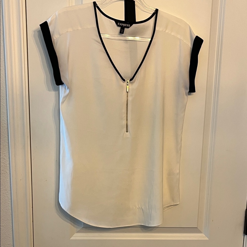 Express Cream and Black Zip Front Blouse Women's